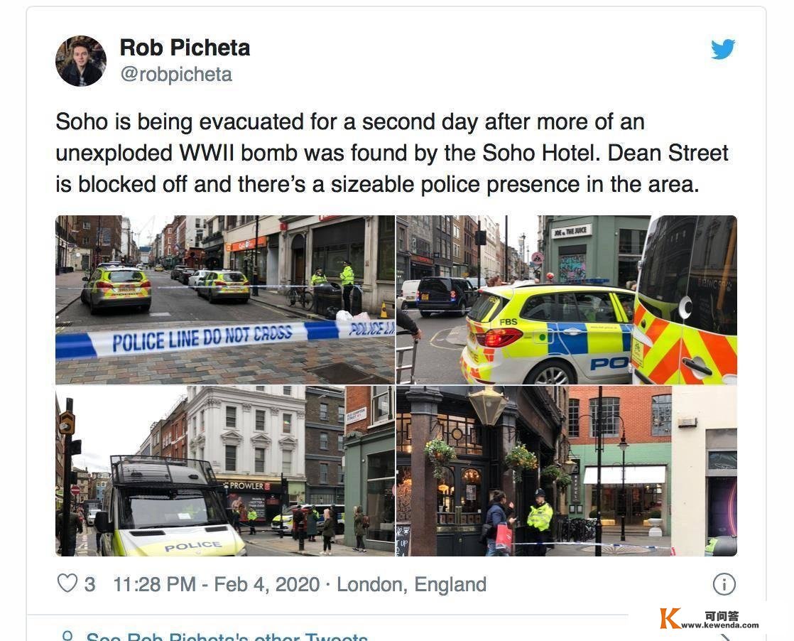 伦敦市中心发现二战遗留未爆炸弹，SOHO区域敏捷被封锁疏散