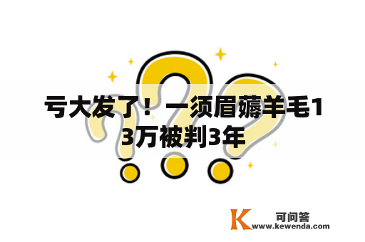 亏大发了！一须眉薅羊毛13万被判3年