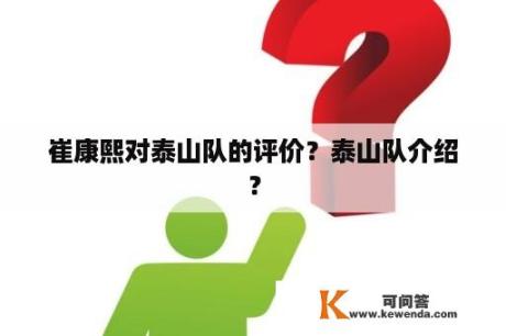 崔康熙对泰山队的评价？泰山队介绍？