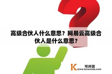 高级合伙人什么意思？网易云高级合伙人是什么意思？