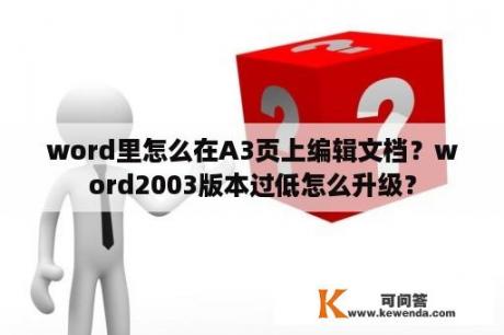 word里怎么在A3页上编辑文档？word2003版本过低怎么升级？