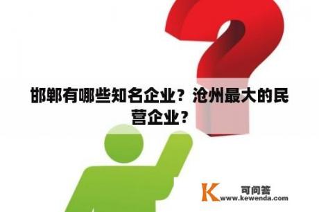 邯郸有哪些知名企业？沧州最大的民营企业？