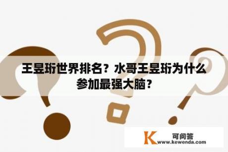 王昱珩世界排名？水哥王昱珩为什么参加最强大脑？