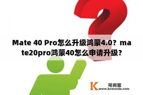 Mate 40 Pro怎么升级鸿蒙4.0？mate20pro鸿蒙40怎么申请升级？