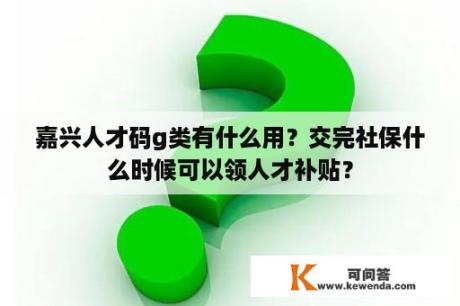 嘉兴人才码g类有什么用？交完社保什么时候可以领人才补贴？