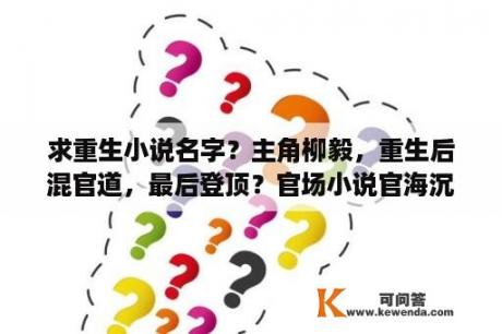 求重生小说名字？主角柳毅，重生后混官道，最后登顶？官场小说官海沉浮主角最终登顶？