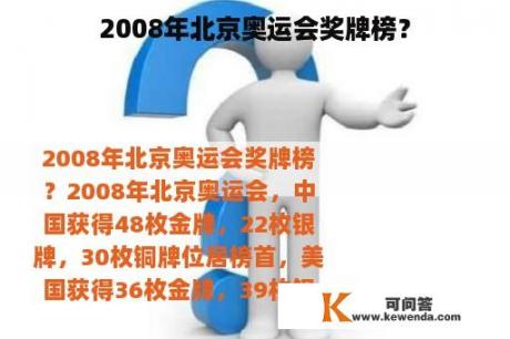 2008年北京奥运会奖牌榜？