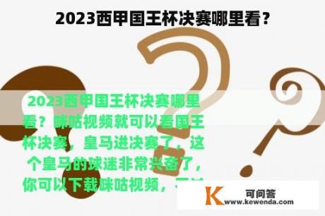 2023西甲国王杯决赛哪里看？