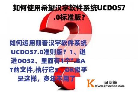如何使用希望汉字软件系统UCDOS7.0标准版？