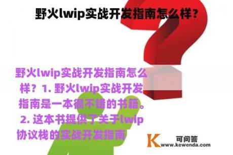 野火lwip实战开发指南怎么样？