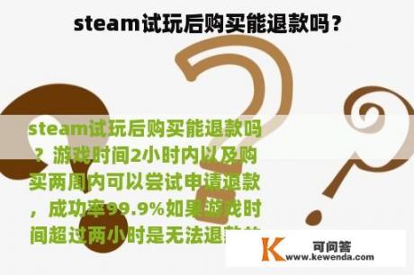 steam试玩后购买能退款吗？