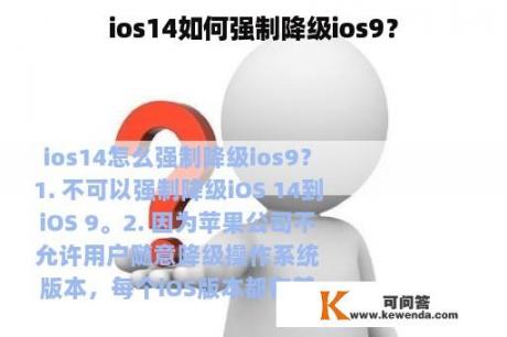 ios14如何强制降级ios9？