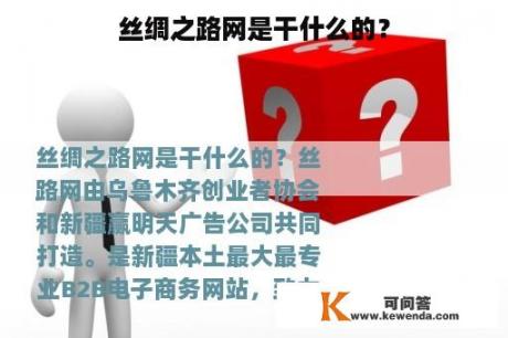 丝绸之路网是干什么的？