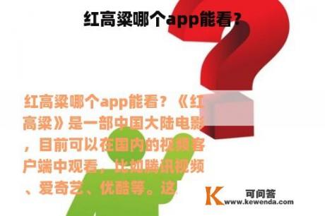 红高粱哪个app能看？