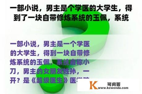 一部小说，男主是个学医的大学生，得到了一块自带修炼系统的玉佩，系统自称小刀，男主的女朋友姓孙，一开？