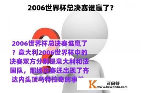 2006世界杯总决赛谁赢了？