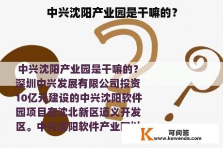 中兴沈阳产业园是干嘛的？