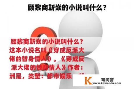 顾黎商靳焱的小说叫什么？