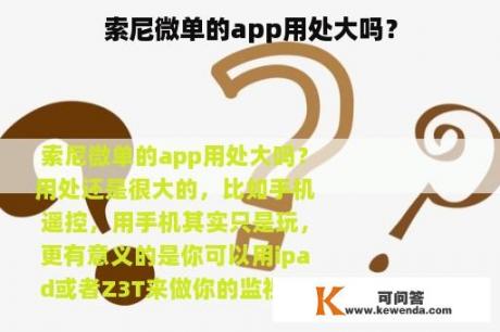 索尼微单的app用处大吗？