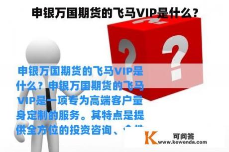 申银万国期货的飞马VIP是什么？