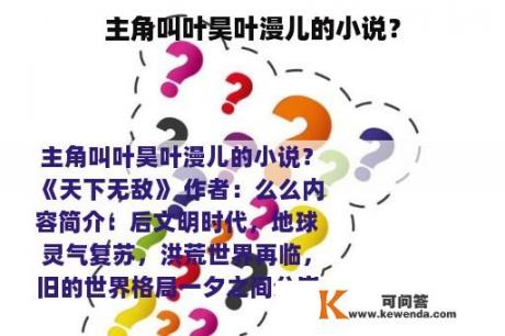 主角叫叶昊叶漫儿的小说？