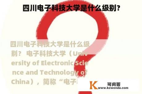 四川电子科技大学是什么级别？