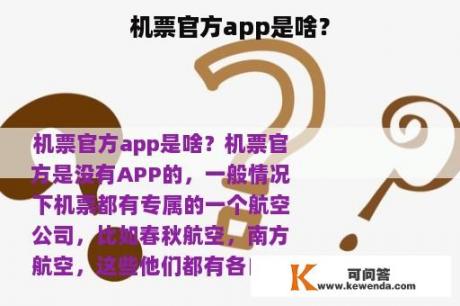 机票官方app是啥？