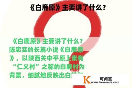 《白鹿原》主要讲了什么？