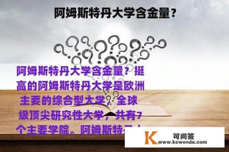 阿姆斯特丹大学含金量？