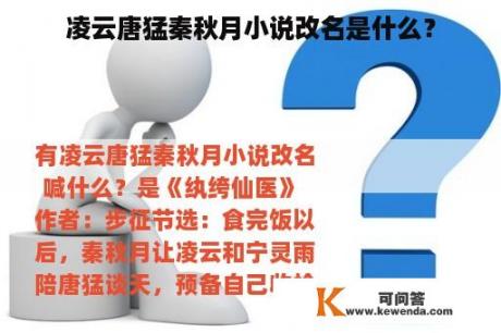 凌云唐猛秦秋月小说改名是什么？