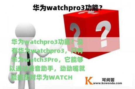 华为watchpro3功能？