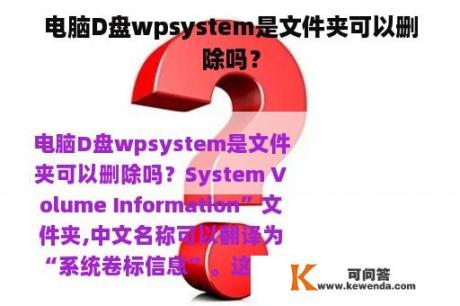 电脑D盘wpsystem是文件夹可以删除吗？