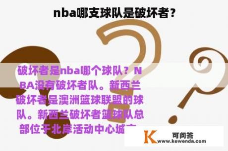 nba哪支球队是破坏者？