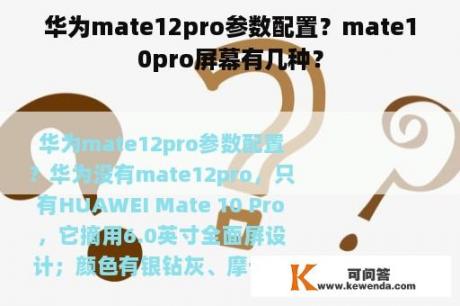 华为mate12pro参数配置？mate10pro屏幕有几种？