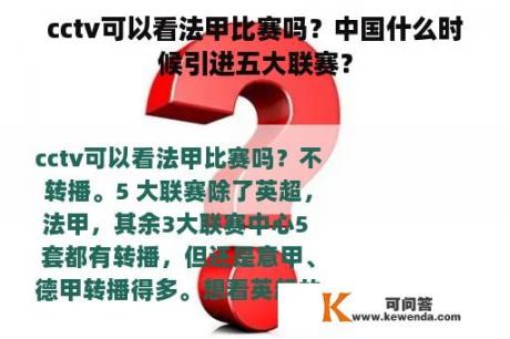 cctv可以看法甲比赛吗？中国什么时候引进五大联赛？