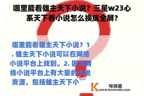 哪里能看雄主天下小说？三星w23心系天下看小说怎么换成全屏？