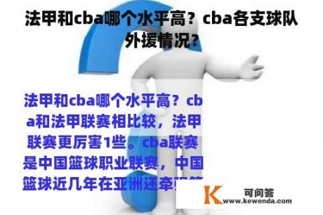 法甲和cba哪个水平高？cba各支球队外援情况？