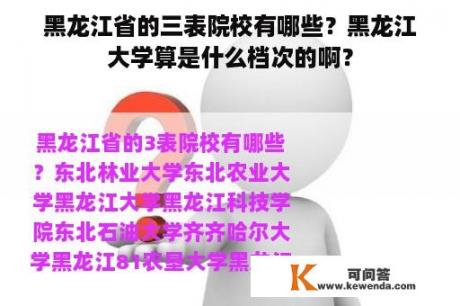 黑龙江省的三表院校有哪些？黑龙江大学算是什么档次的啊？