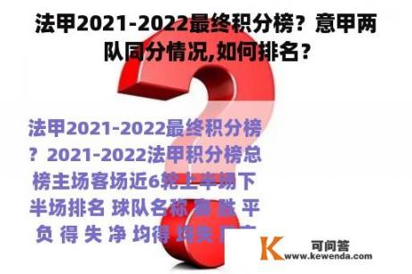 法甲2021-2022最终积分榜？意甲两队同分情况,如何排名？