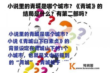 小说里的青城是哪个城市？《青城》的结局是什么？有第二部吗？