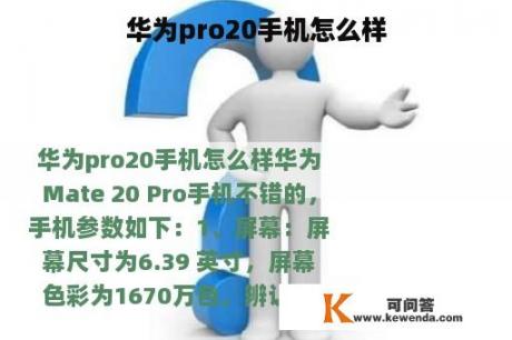 华为pro20手机怎么样