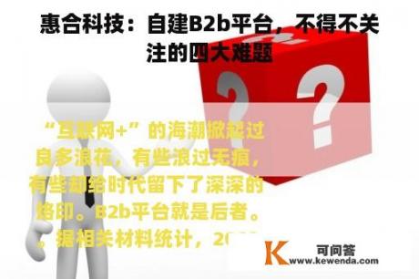 惠合科技：自建B2b平台，不得不关注的四大难题