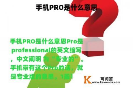 手机PRO是什么意思