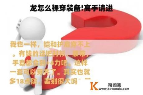 龙怎么裸穿装备!高手请进