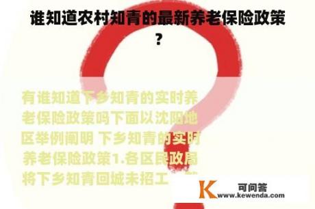 谁知道农村知青的最新养老保险政策？