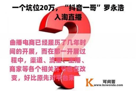 一个坑位20万，“抖音一哥”罗永浩入淘直播