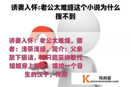 诱妻入怀:老公太难缠这个小说为什么搜不到